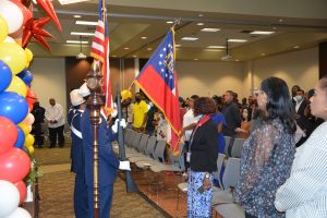 Presenting colors at ceremony